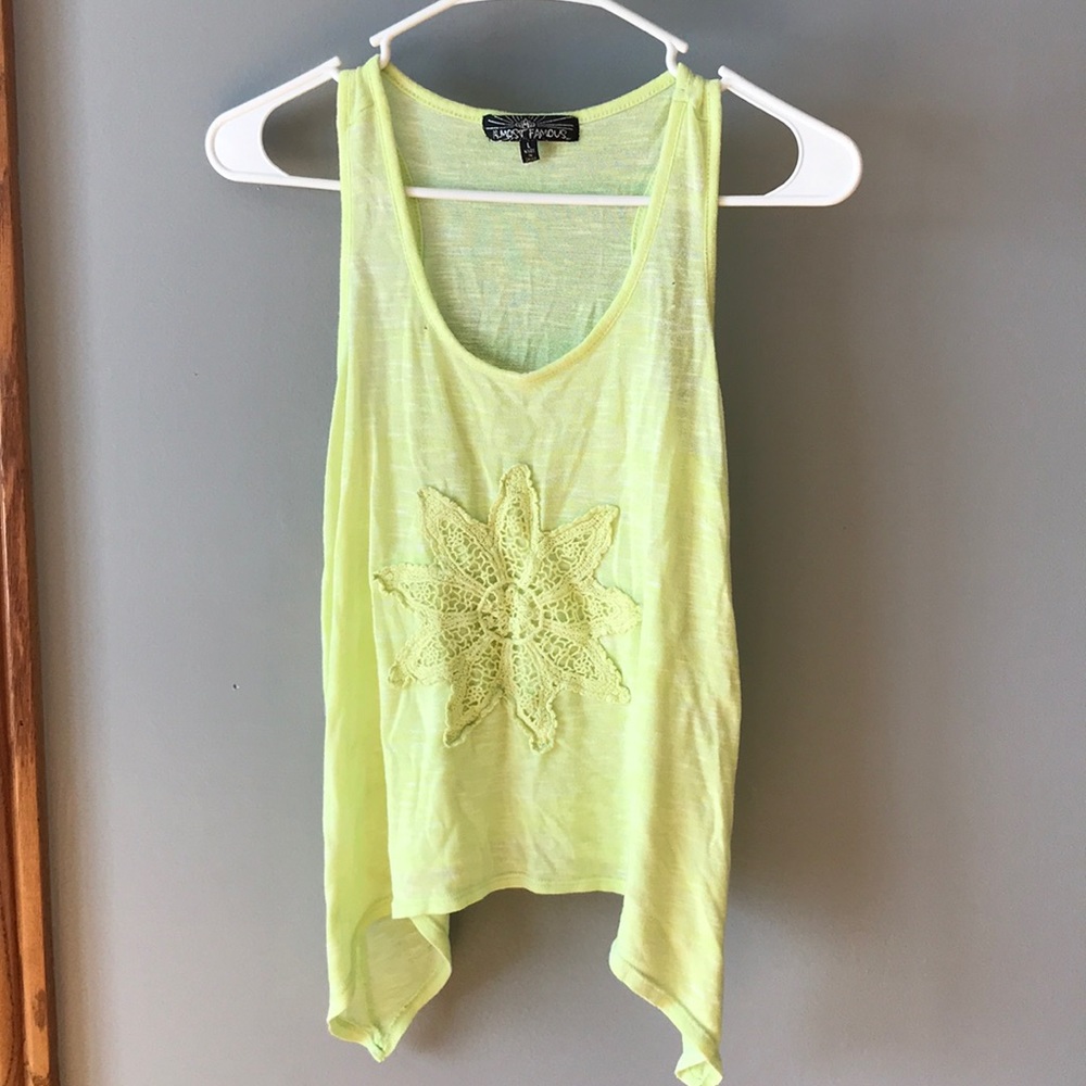 Almost Famous Floral highlighter yellow tank top